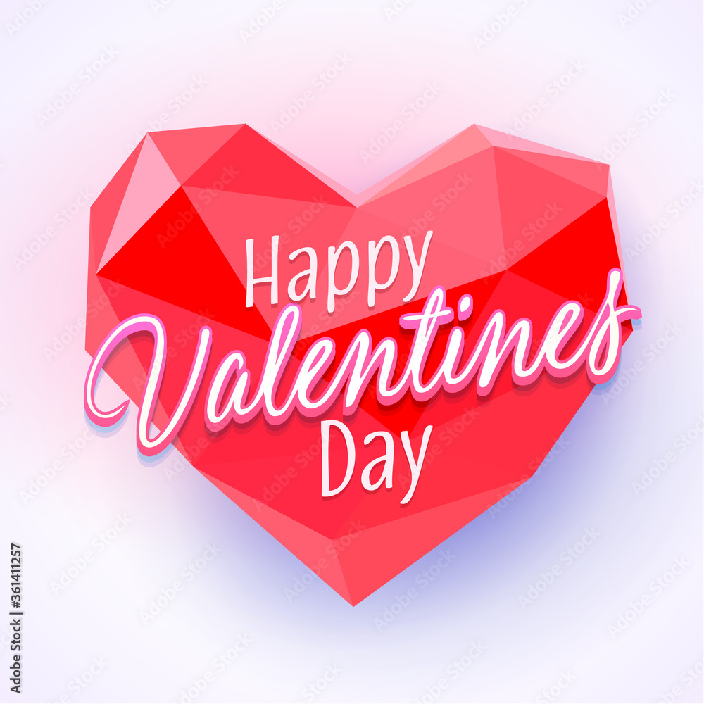 Valentines day vector Greeting Card. Low poly heart. Happy Valentines Day card vector illustration