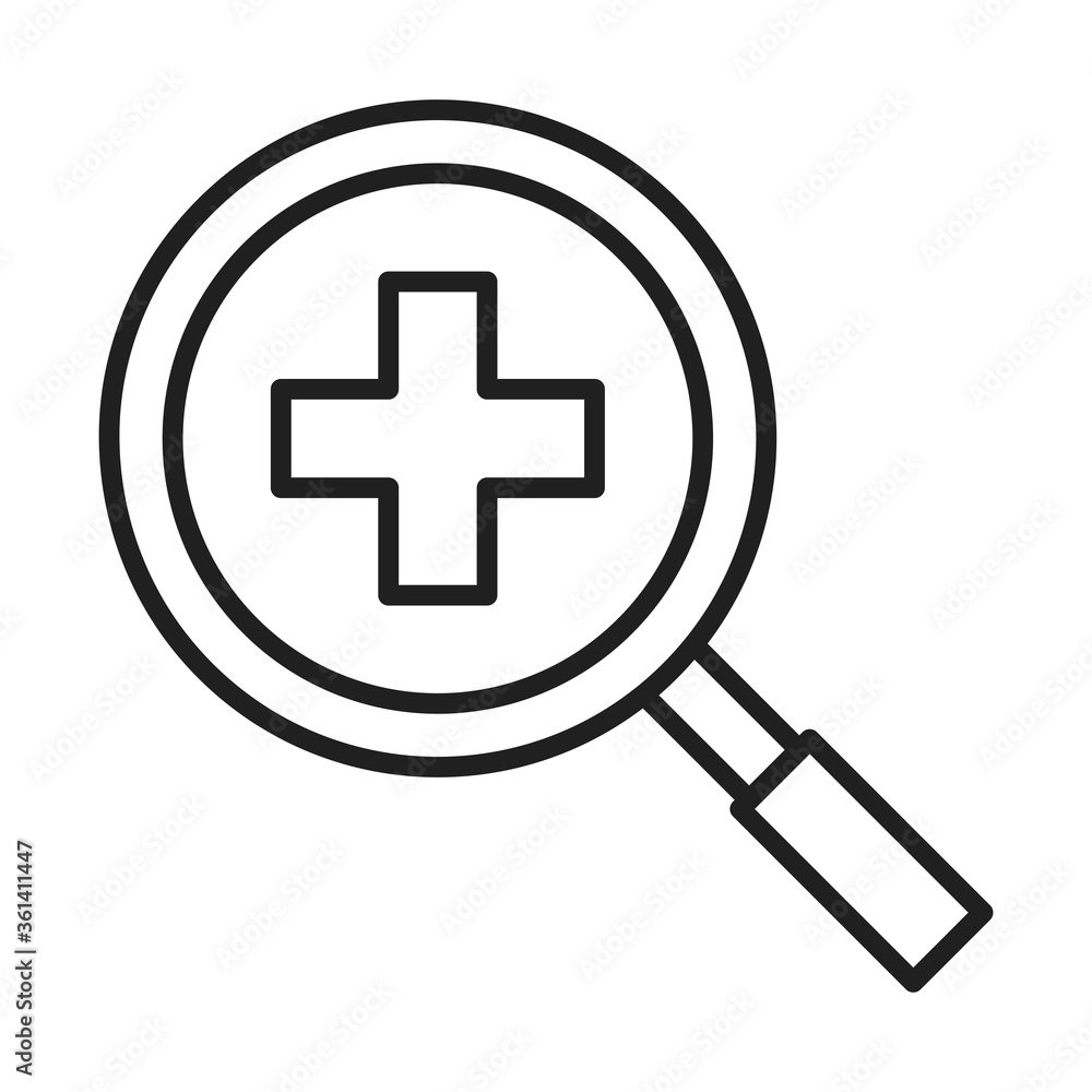magnifying glass analysis healthcare medical and hospital pictogram line style icon