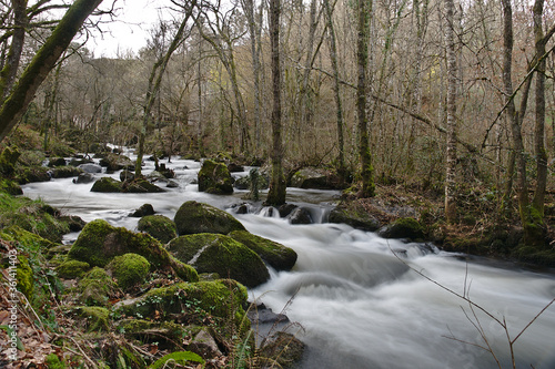 River stream with rapids and high flow in autumn in Galicia mountain