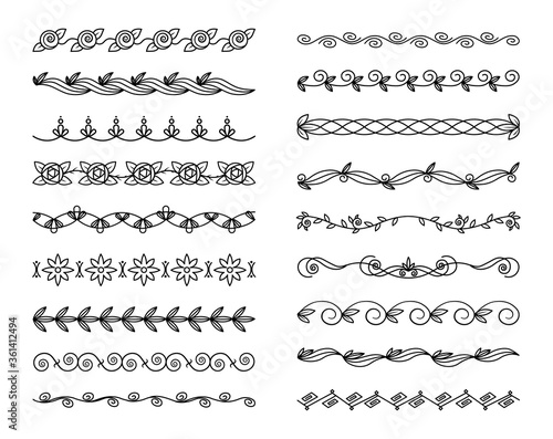 Sketch borders ornamental dividers. Hand drawn doodle. Design element of nails ornament. Ink pen frame borders. Decorative swirls set