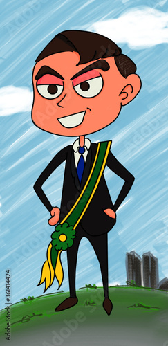 Man president with presidential sash illustration. City background. 