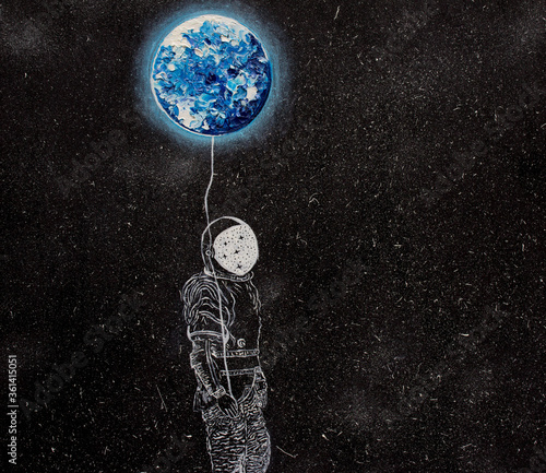 Fototapeta Naklejka Na Ścianę i Meble -  Oil painting. The astronaut and the earth. Background.