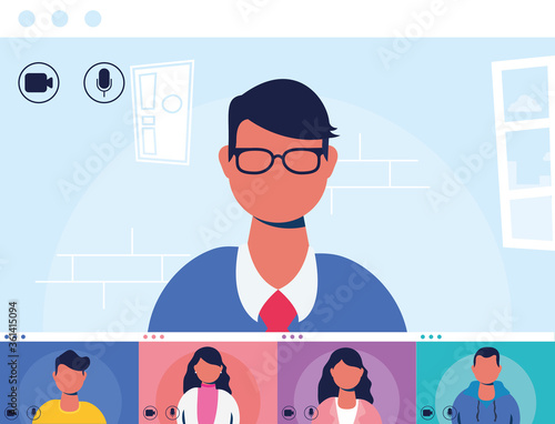 man using in virtual conference communication