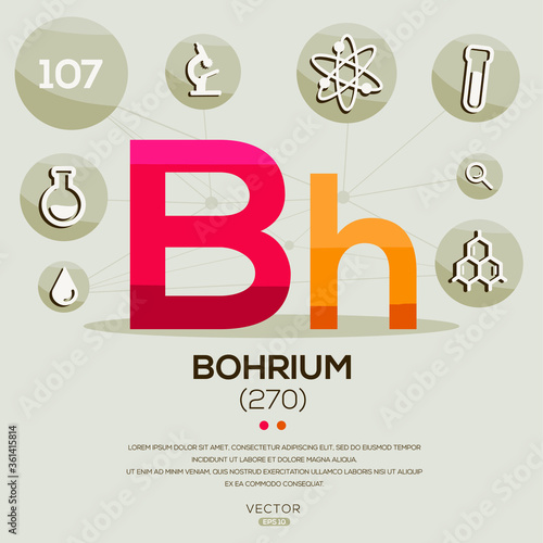 Bh (Bohrium)The periodic table element,letters and icons,Vector illustration.