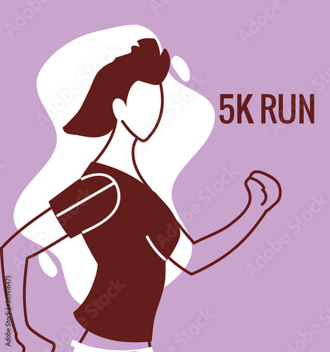 Woman avatar running and 5k run vector design