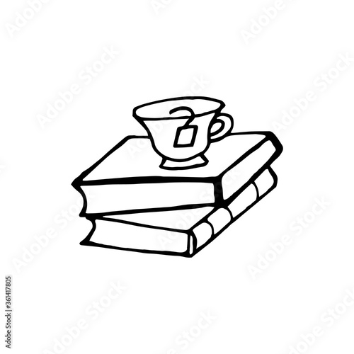 Doodle element of Book and tea with study and education concept. Hand drawn vector sketch illustration isolated on white