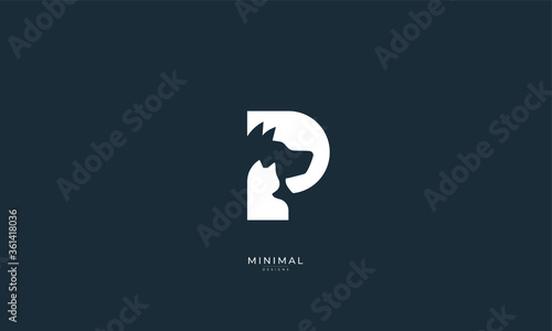 A creative abstract icon logo of a hidden  DOG and CAT in the letter P. Pet dog and cat logo