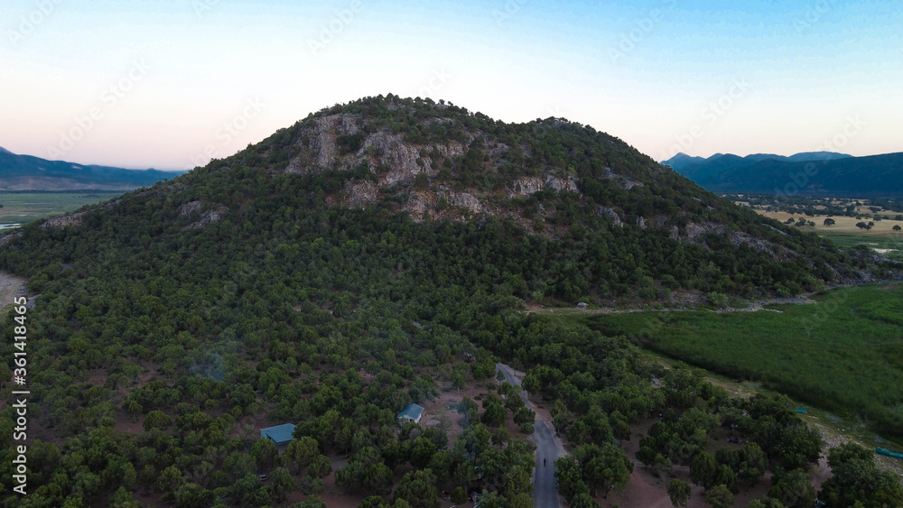 Drone view of a mountain. Beautiful and green nature. 