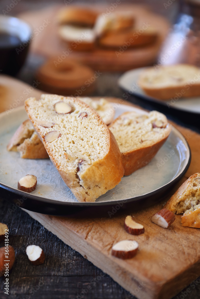 Italian biscuits: almonds biscotti and cup of coffee Italian biscuits: almonds biscotti and cup of coffee