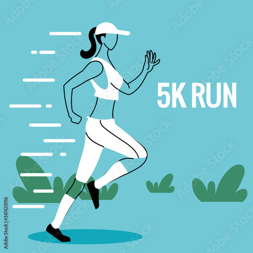 Woman avatar running and 5k run vector design