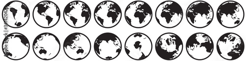 ICÔNE GLOBE TERRESTRE. Avec faibles détails. Plat. Vues Antarctique et Arctique