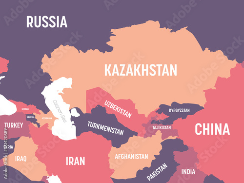 Central Asia map. High detailed political map of central asian region with country, ocean and sea names labeling