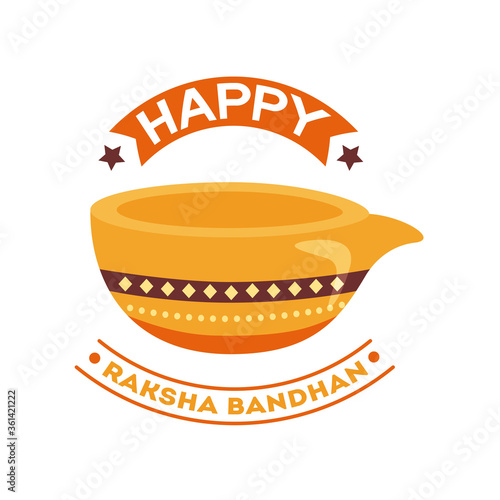 happy raksha bandhan celebration with ceramic jar flat style