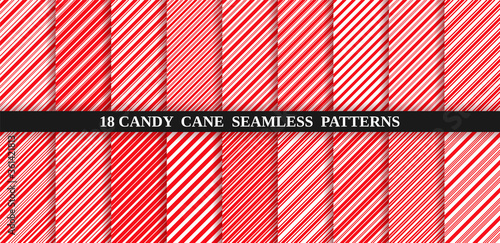 Candy cane red stripe seamless pattern. Vector. Christmas candycane background. Red wrapping paper. Set of holiday textures. Peppermint caramel diagonal print. Classic winter illustration.