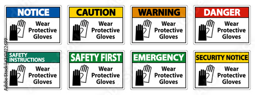 Wear protective gloves sign on white background