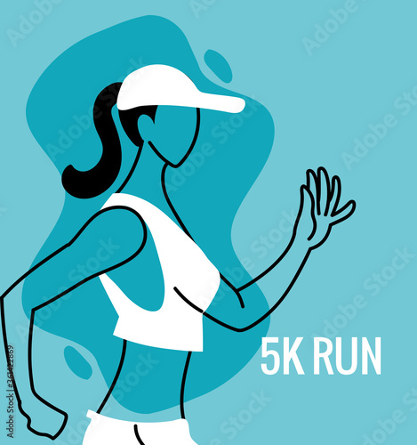 Woman avatar running and 5k run vector design