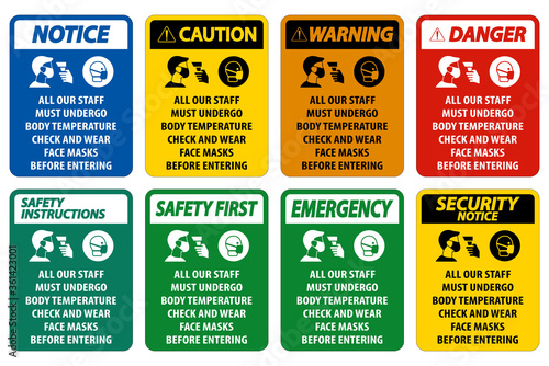 Staff Must Undergo Temperature Check Sign on white background