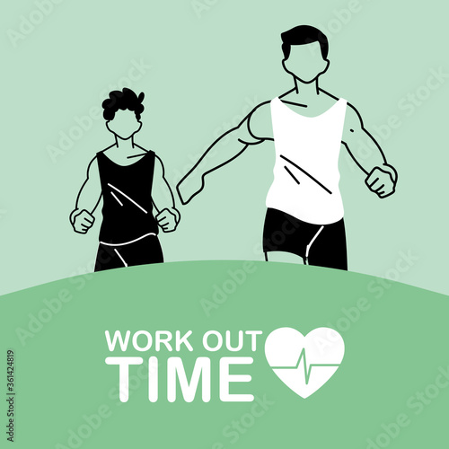 men avatars running and work out time vector design