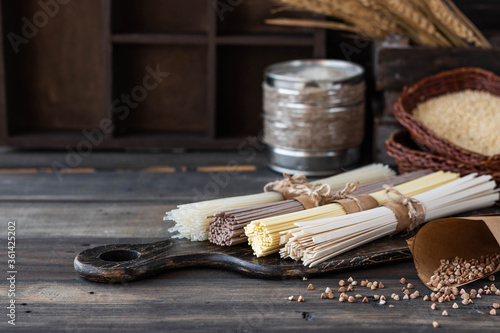 Gluten-free noodles of various kinds. photo