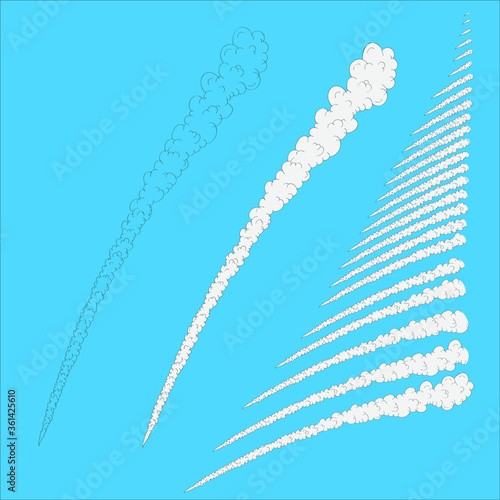 Cartoon rocket flight. Isolated vector illustration set