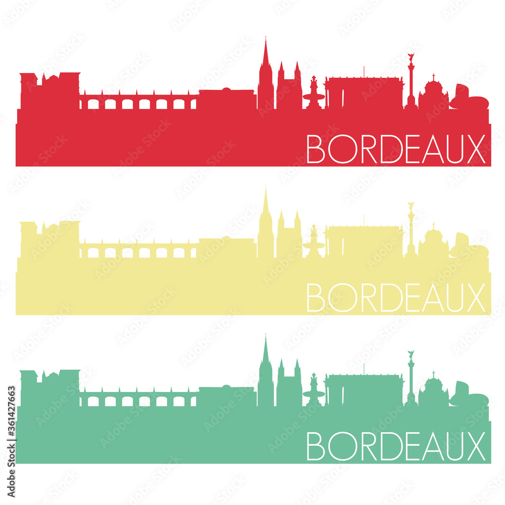Bordeaux Skyline Silhouette City Stamp Vector Color Vintage Set.