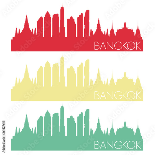 Bangkok Skyline Silhouette City Stamp Vector Color Vintage Set.