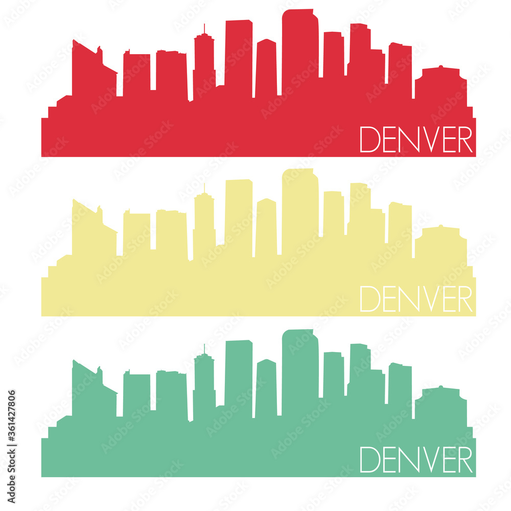 Denver Skyline Silhouette City Stamp Vector Color Vintage Set.