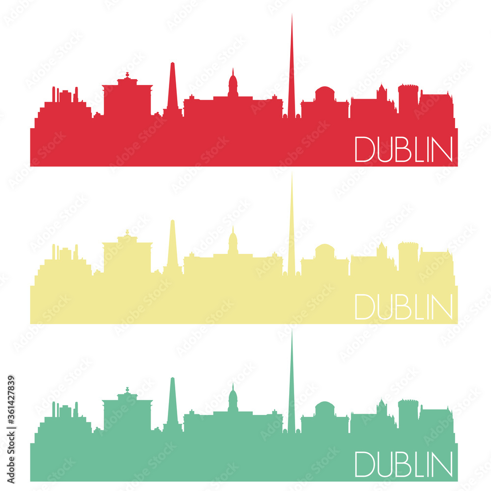 Dublin Skyline Silhouette City Famous Vector Vintage Color Set Design.