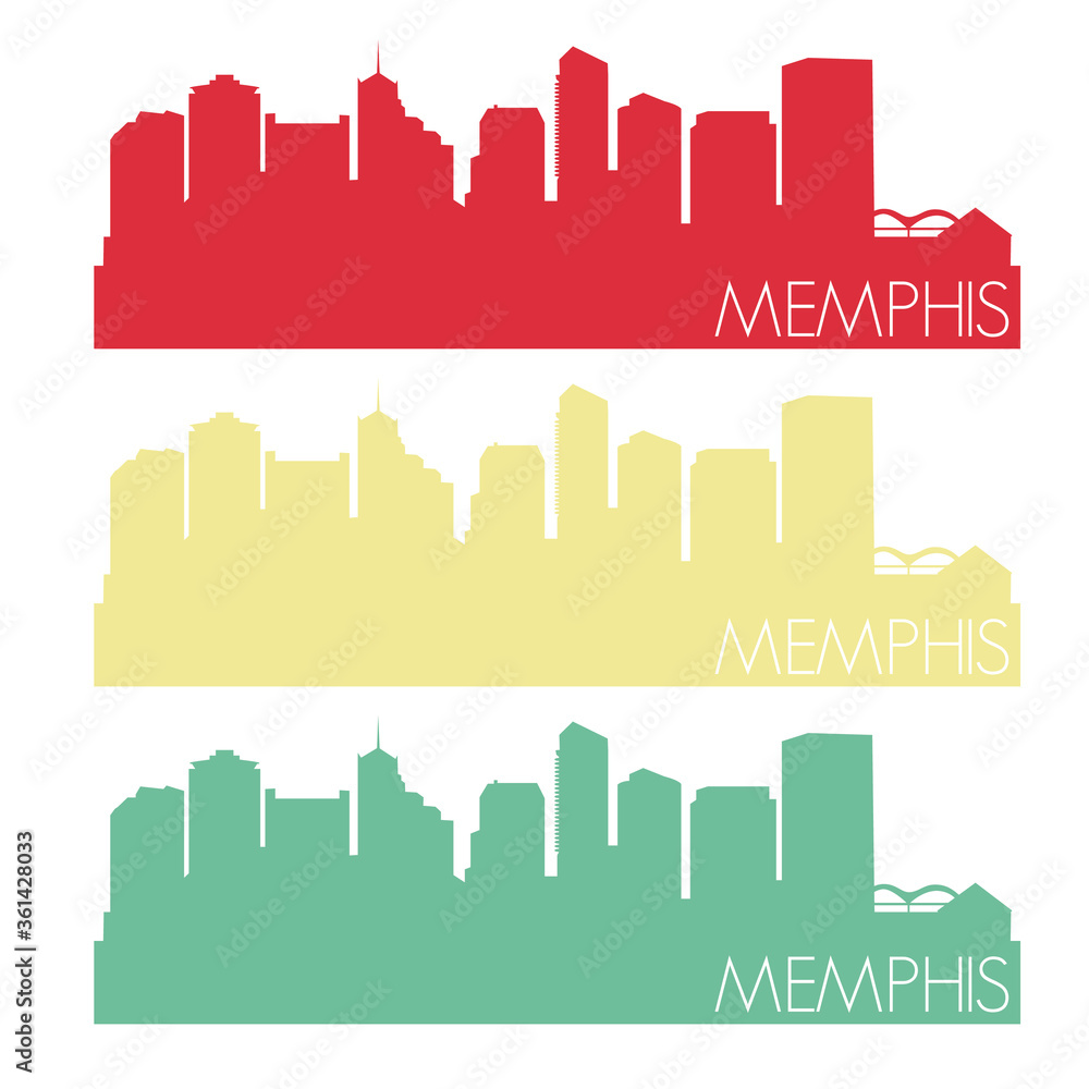 Memphis Skyline Silhouette City Stamp Vector Color Vintage Set.