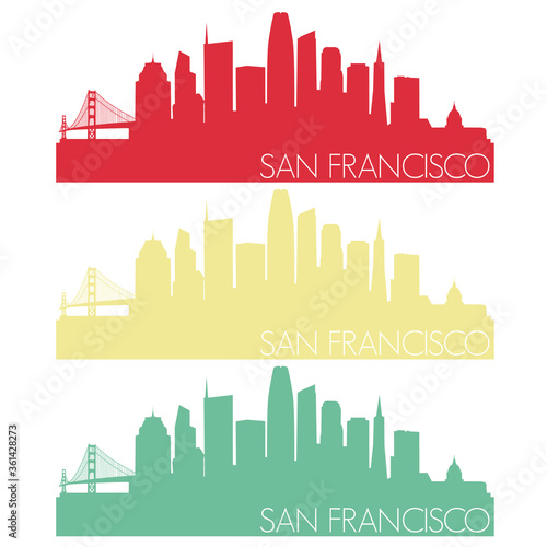 Canvas Print San Francisco Skyline Silhouette City Stamp Vector Color Vintage Set