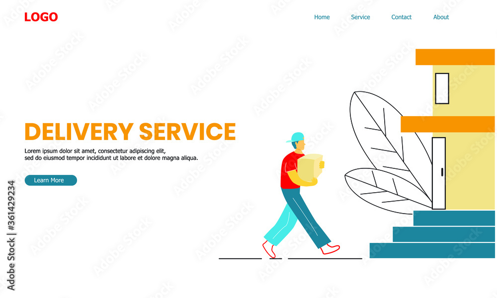 Delivery Services Landing Page Website With Illustration Of Characters Sending A Package