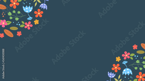 Presentation template of flower flat color frame, dark green background. Slides theme and PowerPoint template. Vector illuatration. monochromatic theme.