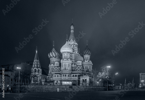 night road in fog, long exposure, black and white, dark image