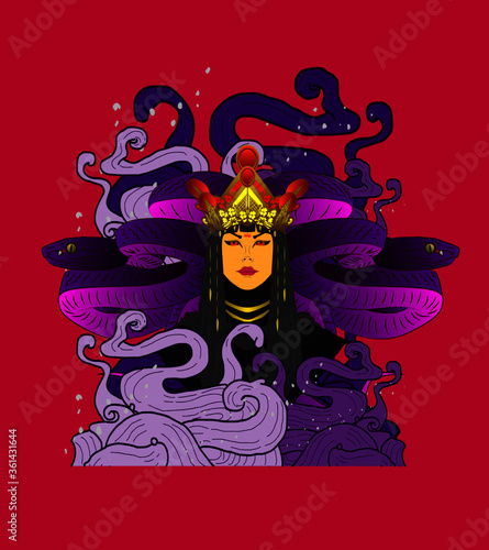 demon queen illustration design for sukajan is mean japan traditional cloth or t-shirt with digital hand drawn Embroidery Men T-shirts Summer Casual Short Sleeve Hip Hop T Shirt Streetwear