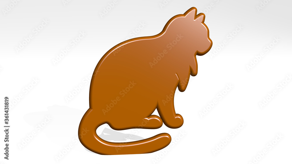 CAT from a perspective on the wall. A thick sculpture made of metallic materials of 3D rendering. animal and illustration CAT from a perspective on the wall. A thick sculpture made of metallic materials of 3D rendering. animal and illustration