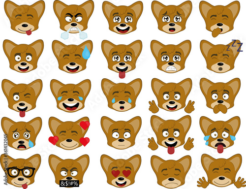 Vector illustration of the face of a cartoon fox with various expressions