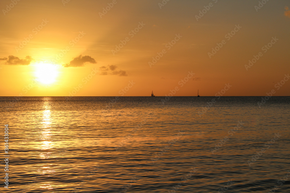 Beautiful sunset at the beach, Martinique, French Caribbean