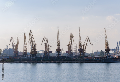 harbor cranes in sunny weather