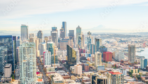 View of Seattle with Bright Color skyline , WA, US