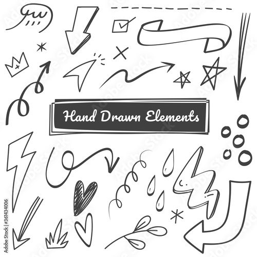 Hand drawn elements, arrow, swish, emphasis doodles