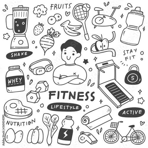 Set of Healthy Lifestyle in doodle style illustration