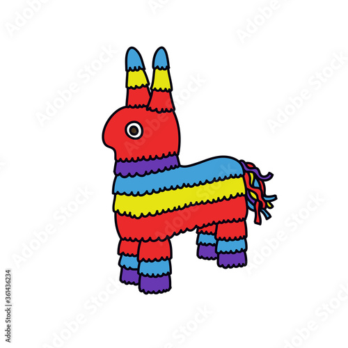 mexican donkey pinata toy doodle iocn, vector color illustration