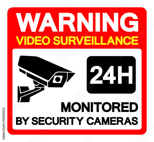 Warning Video Surveillance 24 Hr. Monitored By Security Cameras Symbol Sign, Vector Illustration, Isolate On White Background Label. EPS10