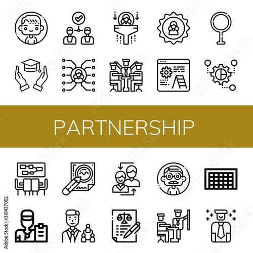 partnership simple icons set