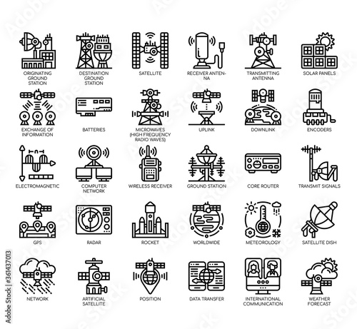 Set of satellite thin line and pixel perfect icons for any web and app project.
