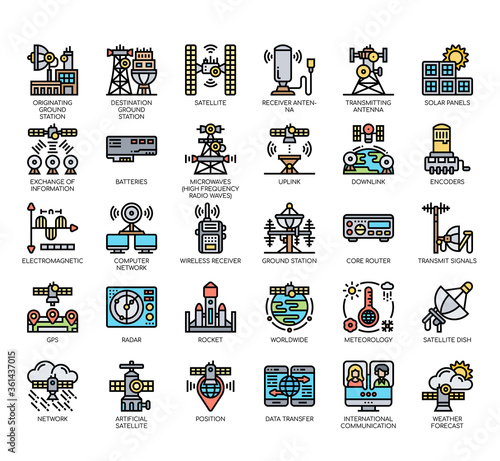 Set of satellite thin line and pixel perfect icons for any web and app project.