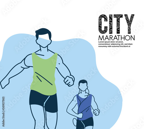 men avatars running and 10k city marathon vector design