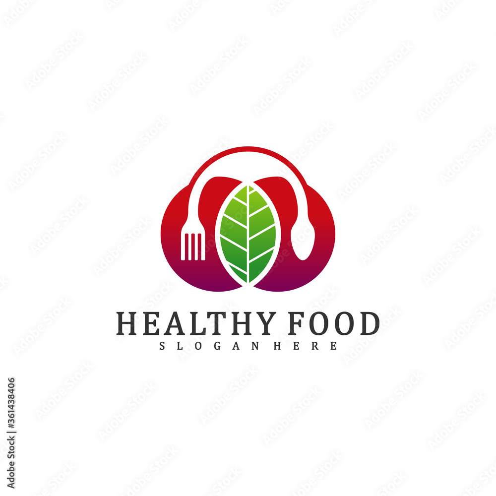 Healthy Food Logo Design Template, Food with leaf logo design concept vector, Icon Symbol