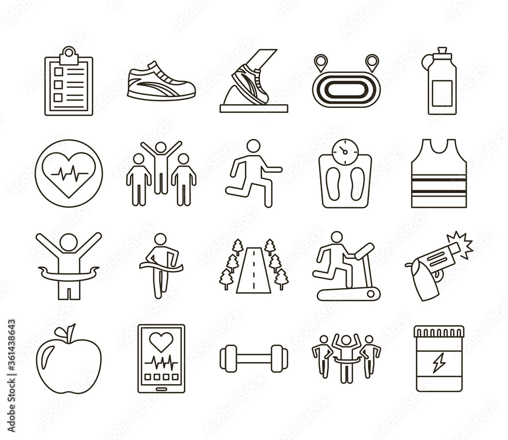 Fototapeta premium bundle of runners and tracks set icons