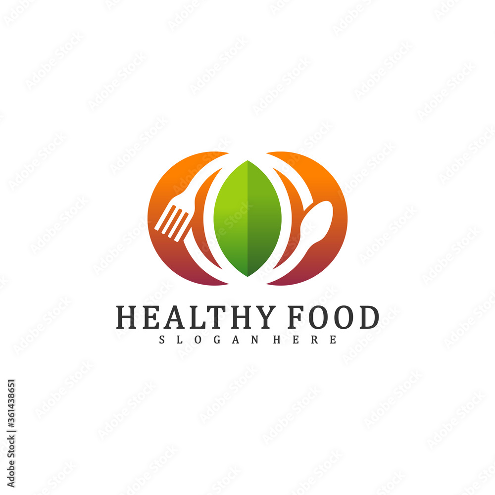 Healthy Food Logo Design Template, Food with leaf logo design concept vector, Icon Symbol Healthy Food Logo Design Template, Food with leaf logo design concept vector, Icon Symbol